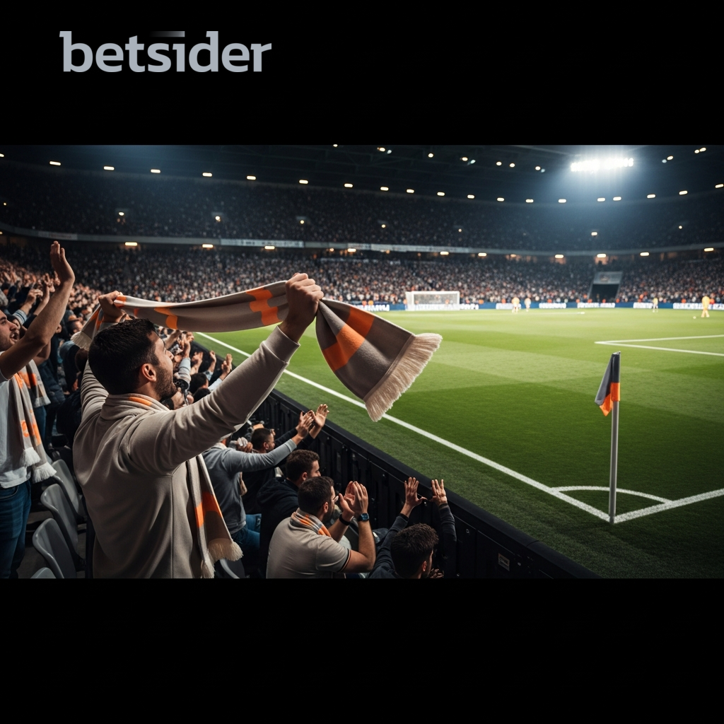 Estádio de futebol à noite com adeptos a celebrar